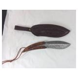 Damascus Steel Knife with Leather Sheath Damascus Steel Knife with Leather Sheath