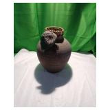 Handcrafted Clay Pot With Woven Rim Accent Handcrafted Clay Pot With Woven Rim Accent