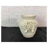 White Ceramic Vase with Rose Motif White Ceramic Vase with Rose Motif