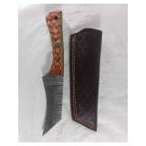Damascus Steel Knife with Leather Sheath