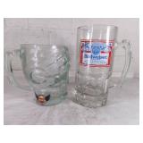 Two Glass Beer Mugs, Budweiser and Skull Design