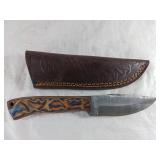 Damascus Steel Knife with Leather Sheath