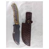 Damascus Bowie Knife with Leather Sheath