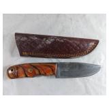 Damascus Steel Knife With Wooden Handle
