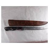 Damascus Fillet Knife with Leather Sheath