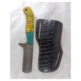 Damascus Knife with Multicolor Handle and Sheath