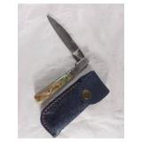 Damascus Folding Knife with Sheath