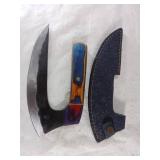 Damascus Rocker Blade Knife with Sheath