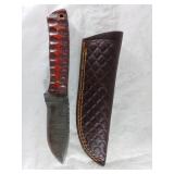 Damascus Steel Knife with Leather Sheath
