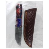 Damascus Steel Knife with Leather Sheath