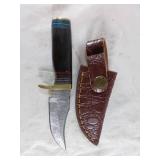 Damascus Steel Knife with Leather Sheath