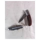 Two Folding Pocket Knives with Metal and Wood Hand