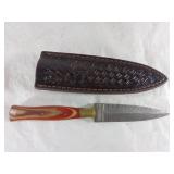 Damascus Steel Dagger with Leather Sheath
