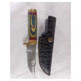 Damascus Steel Knife with Leather Sheath