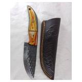 Damascus Steel Knife with Leather Sheath