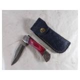 Damascus Folding Knife with Decorative Handle