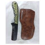 Damascus Steel Knife with Patterned Handle