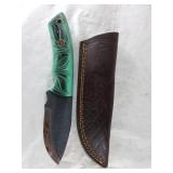 Damascus Steel Knife with Leather Sheath