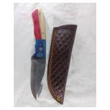 Damascus Steel Knife with Multicolor Handle