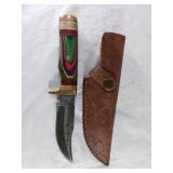 Damascus Steel Knife with Leather Sheath