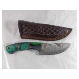 Damascus Gut Hook Knife with Sheath