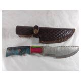 Damascus Bowie Knife with Leather Sheath