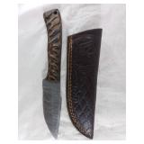Damascus Steel Knife with Carved Handle