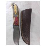 Damascus Steel Hunting Knife with Sheath
