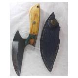 Damascus Rocker Blade Knife with Sheath