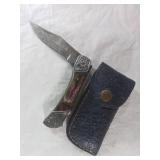 Damascus Folding Locking Blade Knife with Sheath