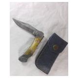 Damascus Folding Locking Blade Knife with Sheath
