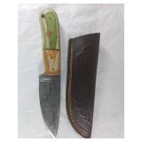 Damascus Steel Knife with Leather Sheath