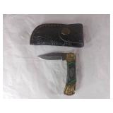 Damascus Folding Locking Blade Knife with Sheath