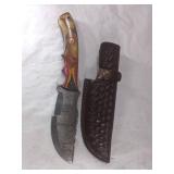 Damascus Steel Knife with Multicolored Handle