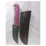 Damascus Steel Knife with Leather Sheath