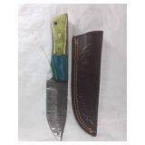 Damascus Steel Knife with Colored Wood Handle