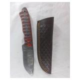Damascus Steel Knife with Leather Sheath
