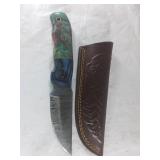 Damascus Steel Knife with Leather Sheath