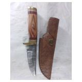 Damascus Steel Knife with Leather Sheath