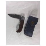 Damascus Folding Knife with Sheath