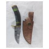 Damascus Knife with Bone Handle and Sheath