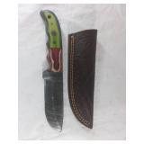 Damascus Steel Knife with Leather Sheath