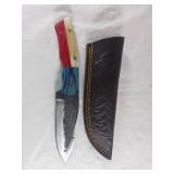Damascus Steel Knife with Leather Sheath