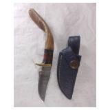 Damascus Knife with Bone Handle and Sheath