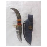 Damascus Knife with Bone Handle and Sheath