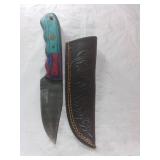 Damascus Steel Knife with Multicolored Handle