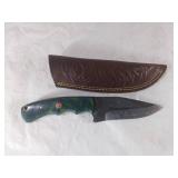 Damascus Steel Knife with Leather Sheath