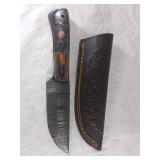 Damascus Steel Knife with Leather Sheath