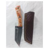 Damascus Steel Knife with Resin Handle and Sheath