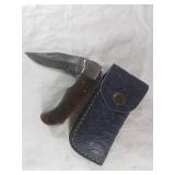 Damascus Folding Locking Blade Knife with Sheath